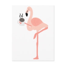 Funny Rosa Flamingo Drinking Coffee