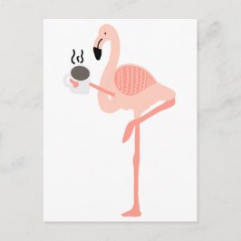 Funny Rosa Flamingo Drinking Coffee Vykort