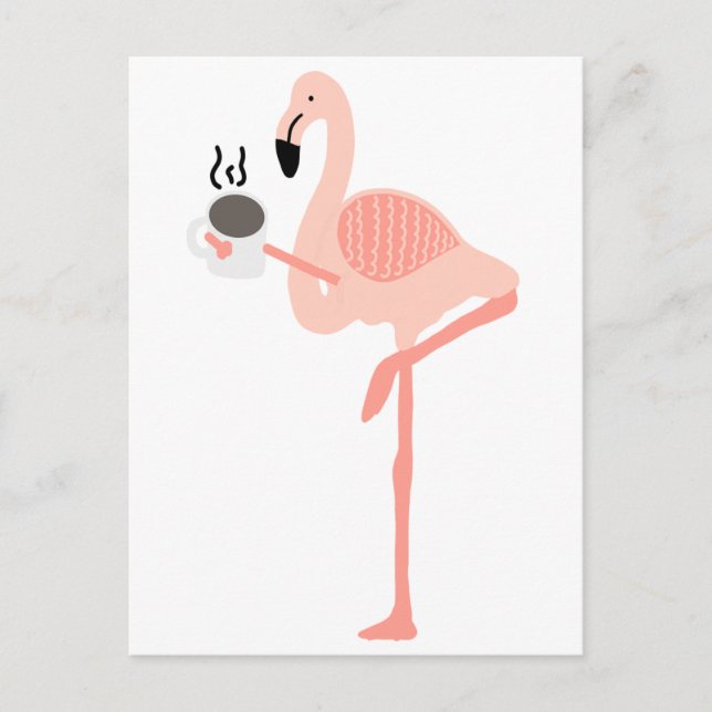 Funny Rosa Flamingo Drinking Coffee Vykort (Framsida)