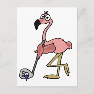 Funny Rosa Flamingo Golfing Art Vykort