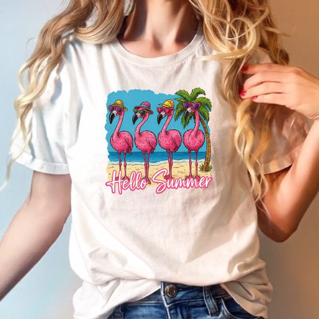 Funny Rosa Flamingo Hej Summer T Shirt (Skapare uppladdad)