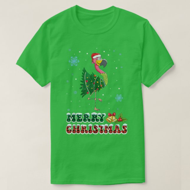 Funny Rosa Flamingo Julgran Julafton Light Chri T Shirt (Design framsida)