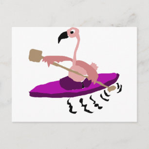 Funny Rosa Flamingo Kayaking Vykort