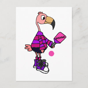 Funny Rosa Flamingo Pickleball Tecknad Vykort