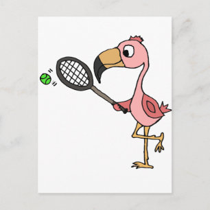 Funny Rosa Flamingo Pllay Tennis Vykort