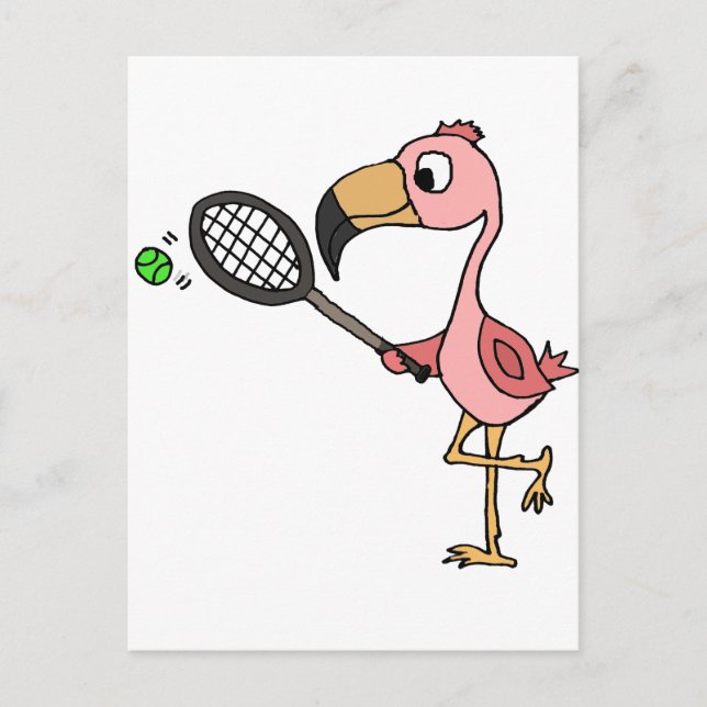 Funny Rosa Flamingo Pllay Tennis Vykort (Framsida)