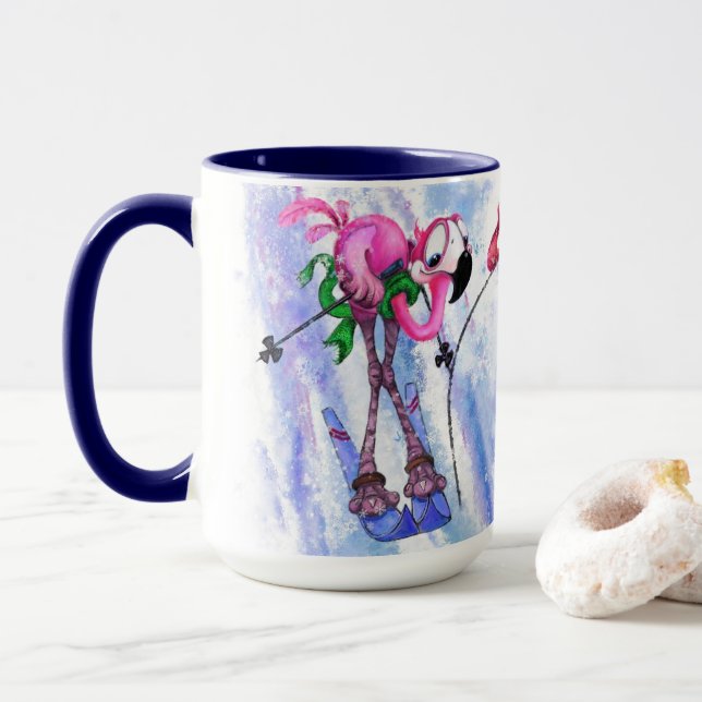 Funny Rosa Flamingo Skier - Roligt för färgning av Mugg (Med munk)