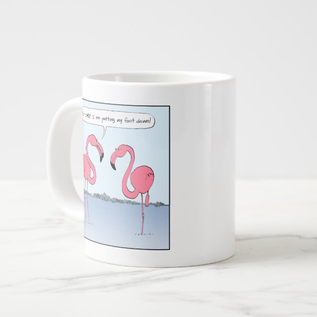 Funny Rosa Flamingos Tecknad | Humoristisk Novelty Jumbo Mugg (Framsida vänster)