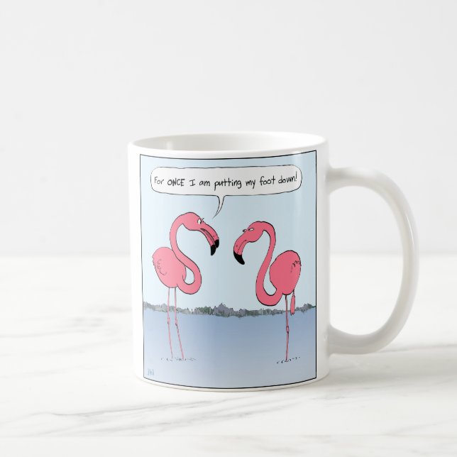 Funny Rosa Flamingos Tecknad | Humoristisk Novelty Kaffemugg (Höger)