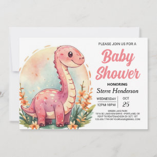 Funny Rosa för Elegant Dinosaur Girl Baby Shower Inbjudningar