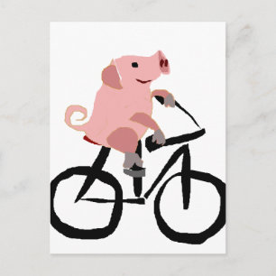 Funny Rosa Gris Riding Bicycle Vykort