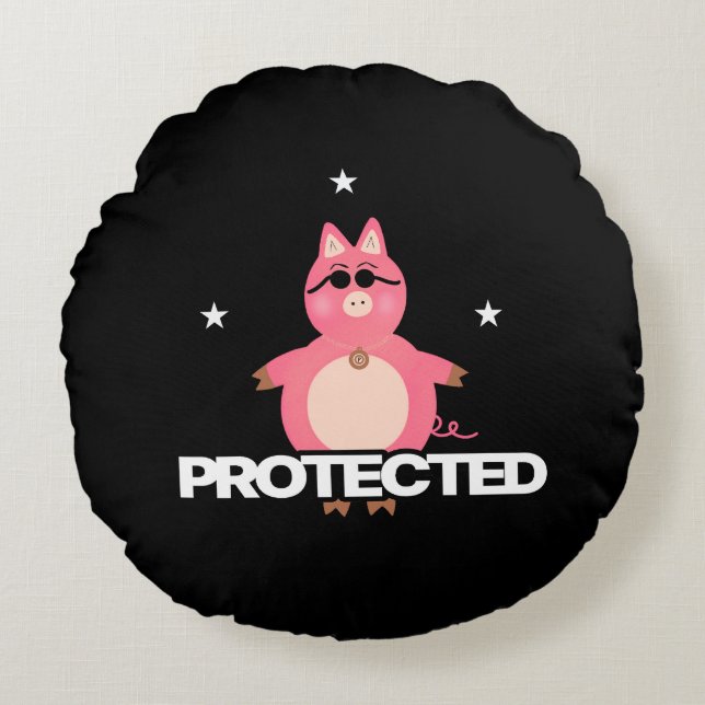 Funny rosa gris rund kudde (Framsidan)