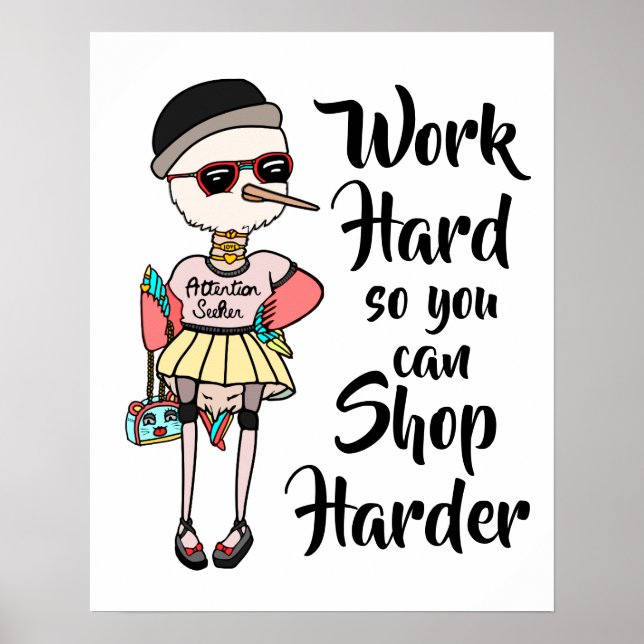 Funny Rosa Kawaii Bird Work Shop Harder Poster (Framsidan)