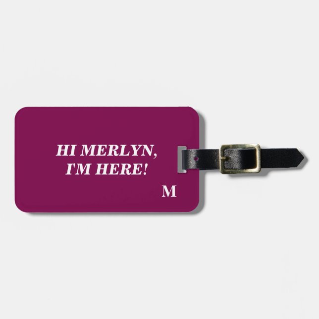 Funny Rosa Monogram Vin Red Lila Typografi Bagagebricka (Horisontell Framsida)