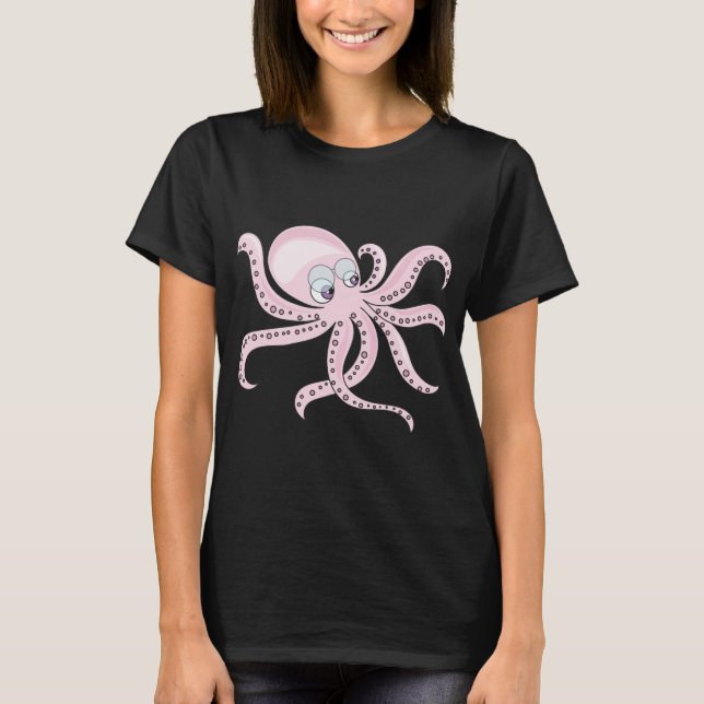 Funny Rosa Octopus T Shirt (Framsida)