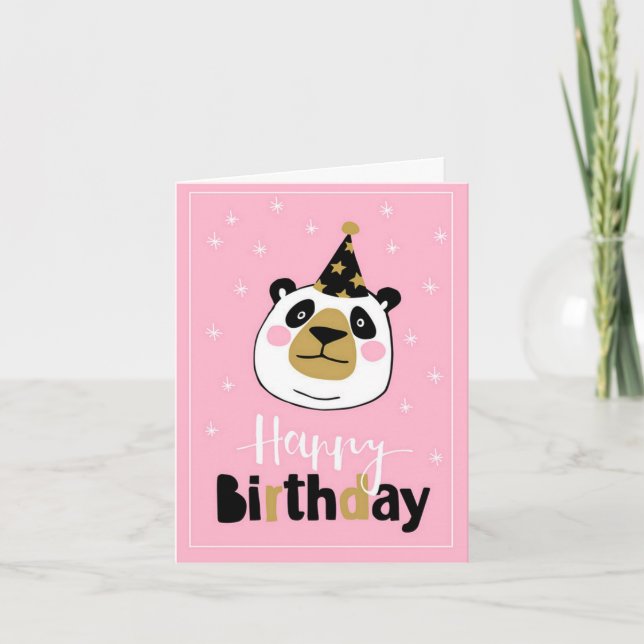 Funny Rosa Panda Grattis på födelsedagen Card Helgkort (Framsida)