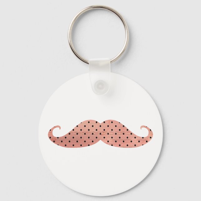 Funny Rosa Polka dots Mustache Nyckelring (Framsida)