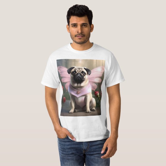 Funny Rosa Pug Fairy T Shirt (Hel framsida)