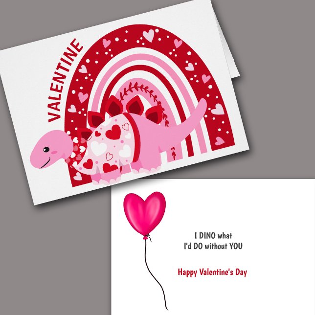 Funny Rosa Rainbow Dinosaur Valentine Hälsningskort (Skapare uppladdad)