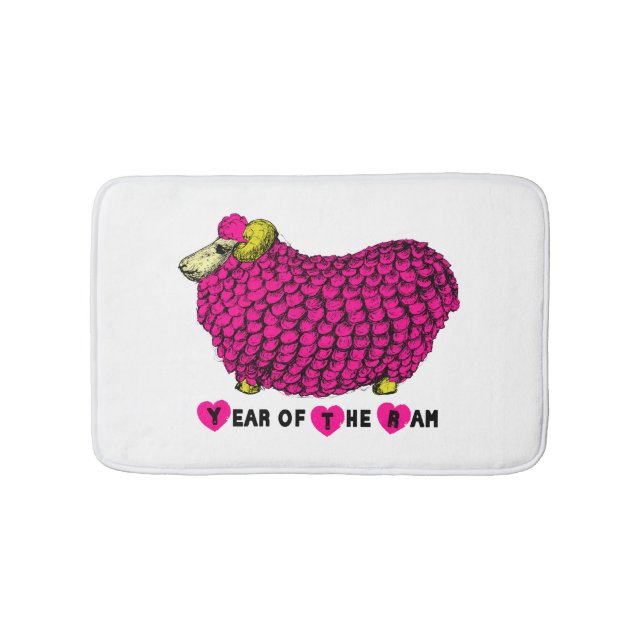 Funny Rosa Ram kinesisk år Zodiac Bath Mat Badrumsmatta (Framsidan)