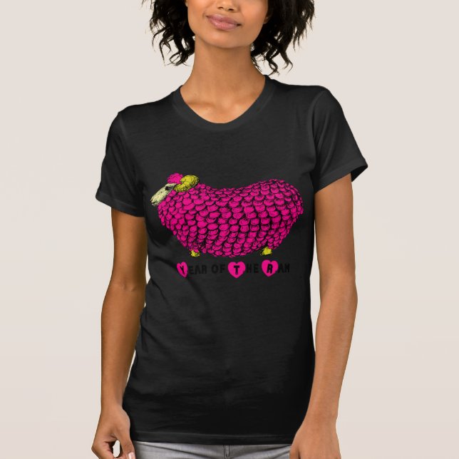 Funny Rosa Ram Kinesisk nyårshämmare B T Shirt (Framsida)