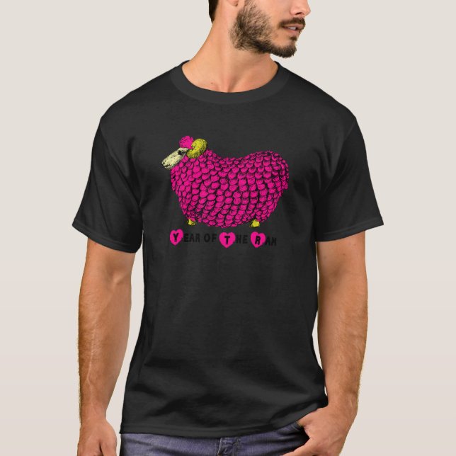 Funny Rosa Ram Kinesiskt nyår Zodiac Man Tee (Framsida)