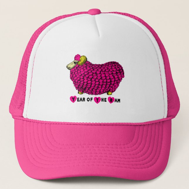 Funny Rosa Ram Sheep Year Chinese Zodiac Hat Keps (Framsida)