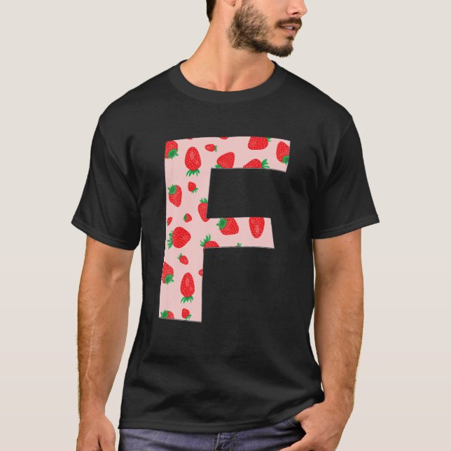 Funny Rosa Strawberry Initial Monogram Brev F Gi T Shirt (Framsida)