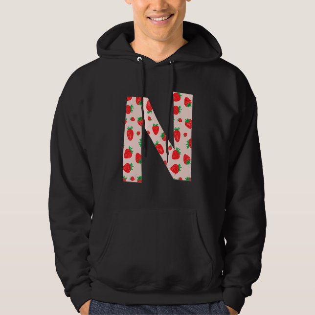 Funny Rosa Strawberry Initial Monogram Brev N Gi Hoodie (Framsida)