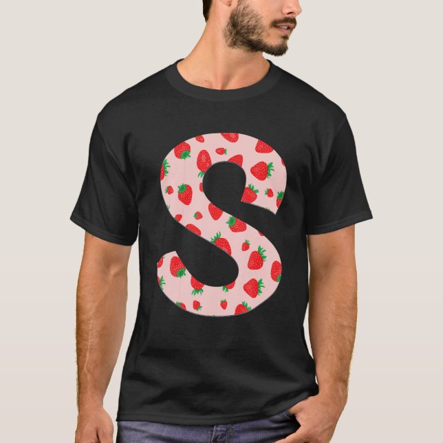Funny Rosa Strawberry Initial Monogram Brev S Gi T Shirt (Framsida)