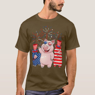 Funny Rött vitt blått Gris American Flagga Farmer T Shirt