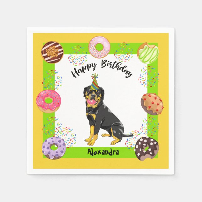 Funny Rottweiler Donuts Party Birthday Pappersservett (Framsidan)