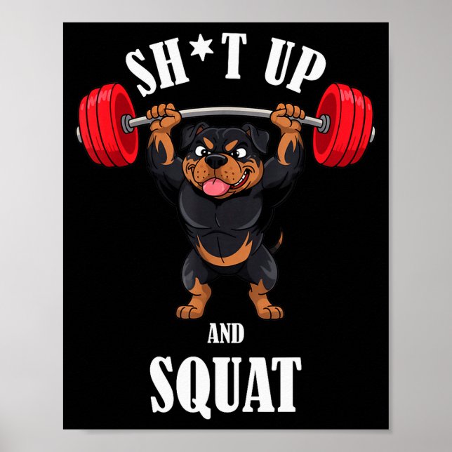 Funny Rottweiler Fitness Squating Workout Weightli Poster (Framsidan)