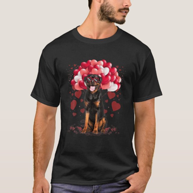 Funny Rottweiler Heart Valentines day Hund Pappa M T Shirt (Framsida)
