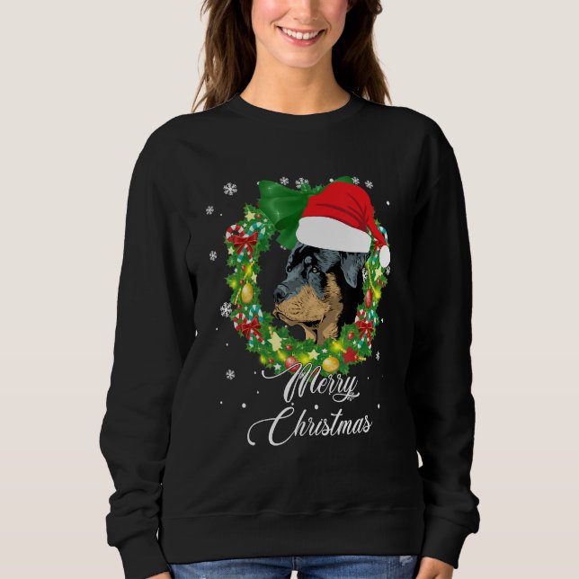 Funny Rottweiler Hund Snö jul Hat Träd T Shirt (Framsida)