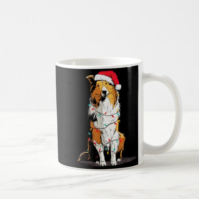 Funny Rough Collie Christmas Graphics Dog Lights L Kaffemugg (Höger)