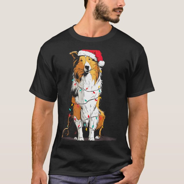 Funny Rough Collie Christmas Graphics Dog Lights L T Shirt (Framsida)