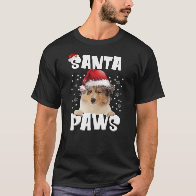 Funny Rough Collie Christmas Lights Tree Dog Lover T Shirt (Framsida)