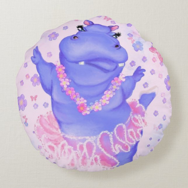 Funny Round Pillow Ballerina Hippo Ballet Dancer Rund Kudde (Baksidan)