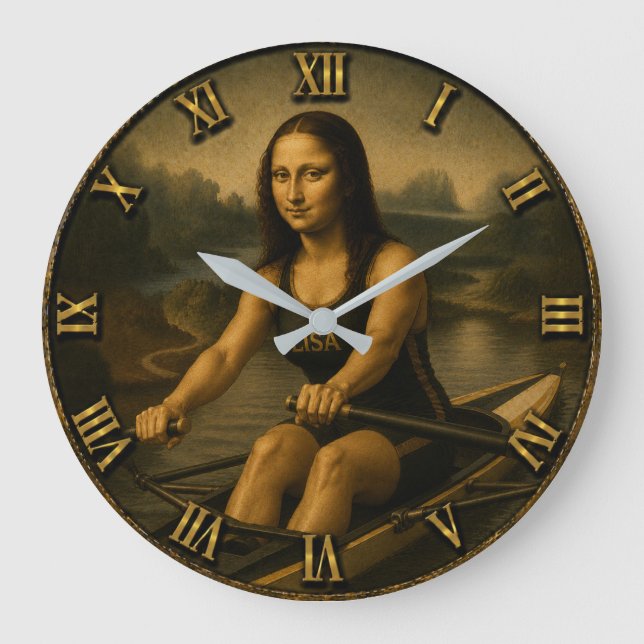Funny Rowing Mona Lisa   Crew Racing Gift  Stor Klocka (Framsida)