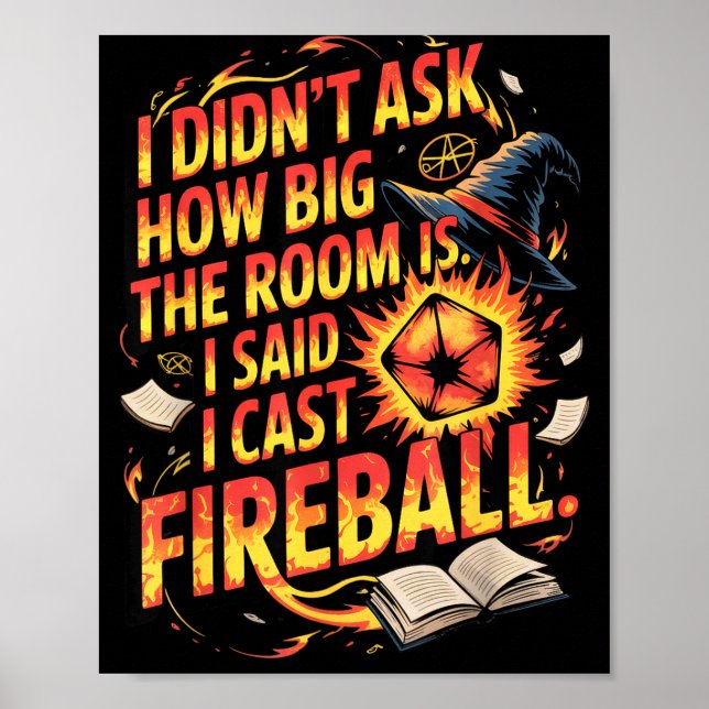 Funny Rpg I Cast Fireball Quote With Wizard Hat An Poster (Framsidan)