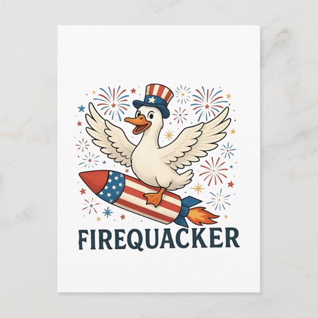 Funny Rubber Anka USA Patriotic Firequacker 4:e Meddelande Vykort (Framsida)