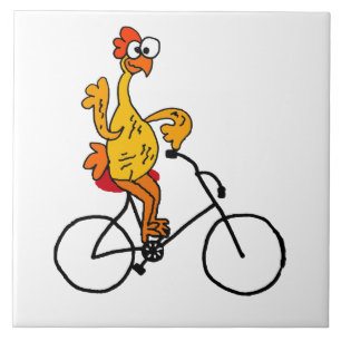Funny Rubber Chicken Riding Bicycle Kakelplatta