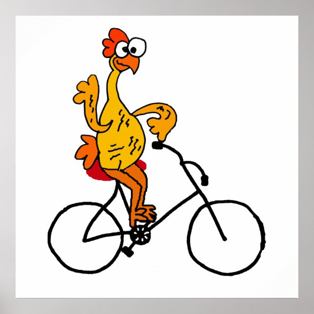 Funny Rubber Chicken Riding Bicycle Poster (Framsidan)