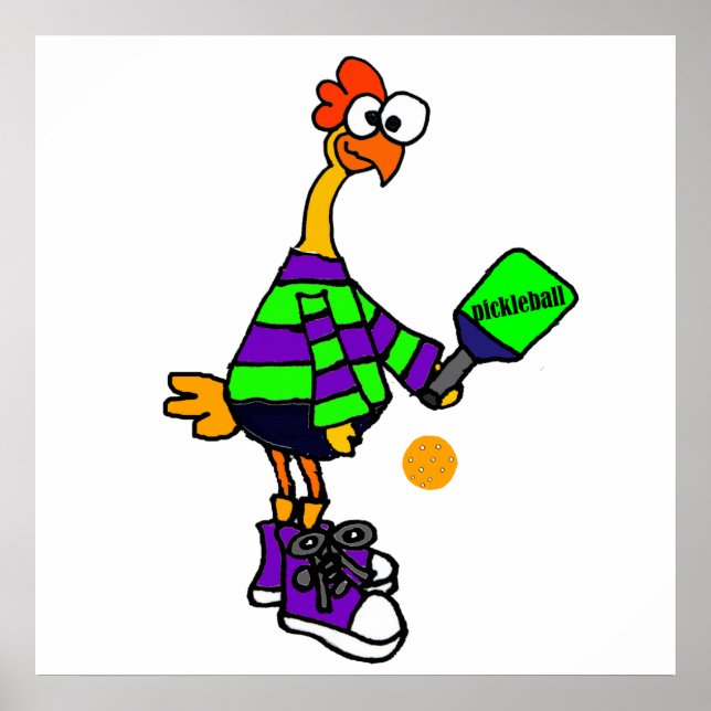 Funny Rubber Chicken som spelar Pickleball Poster (Framsidan)