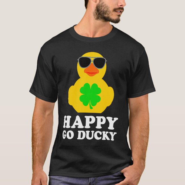 Funny Rubber Duck Four Leaf Clover Sunglasses Happ T Shirt (Framsida)