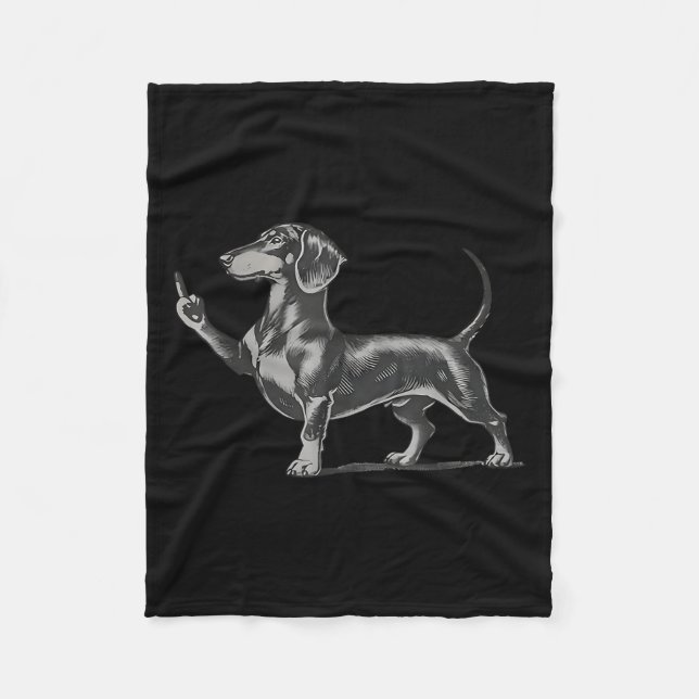 Funny Rude Black Dachshund Dog Meme Middle Finger  Fleecefilt (Framsidan)