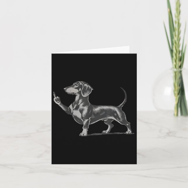 Funny Rude Black Dachshund Dog Meme Middle Finger  Kort (Framsida)