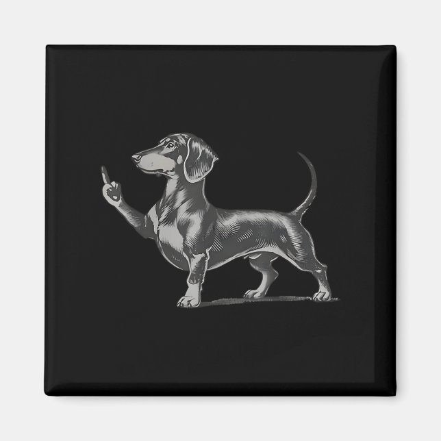 Funny Rude Black Dachshund Dog Meme Middle Finger  Magnet (Framsidan)