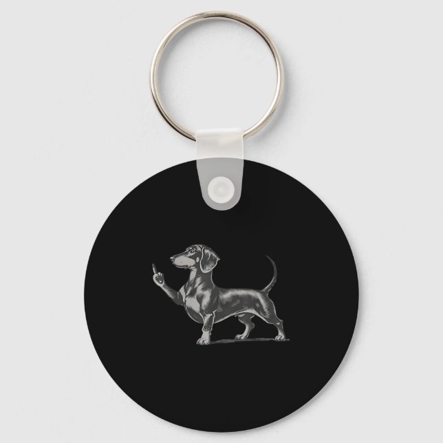 Funny Rude Black Dachshund Dog Meme Middle Finger  Nyckelring (Framsida)
